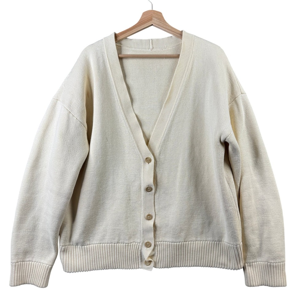 Armarium Ivan Knitted Cardigan Cream Cotton Blend Long Sleeve V-Neck Large View 2